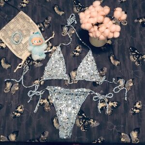 Handknit sparkling cotton bikini